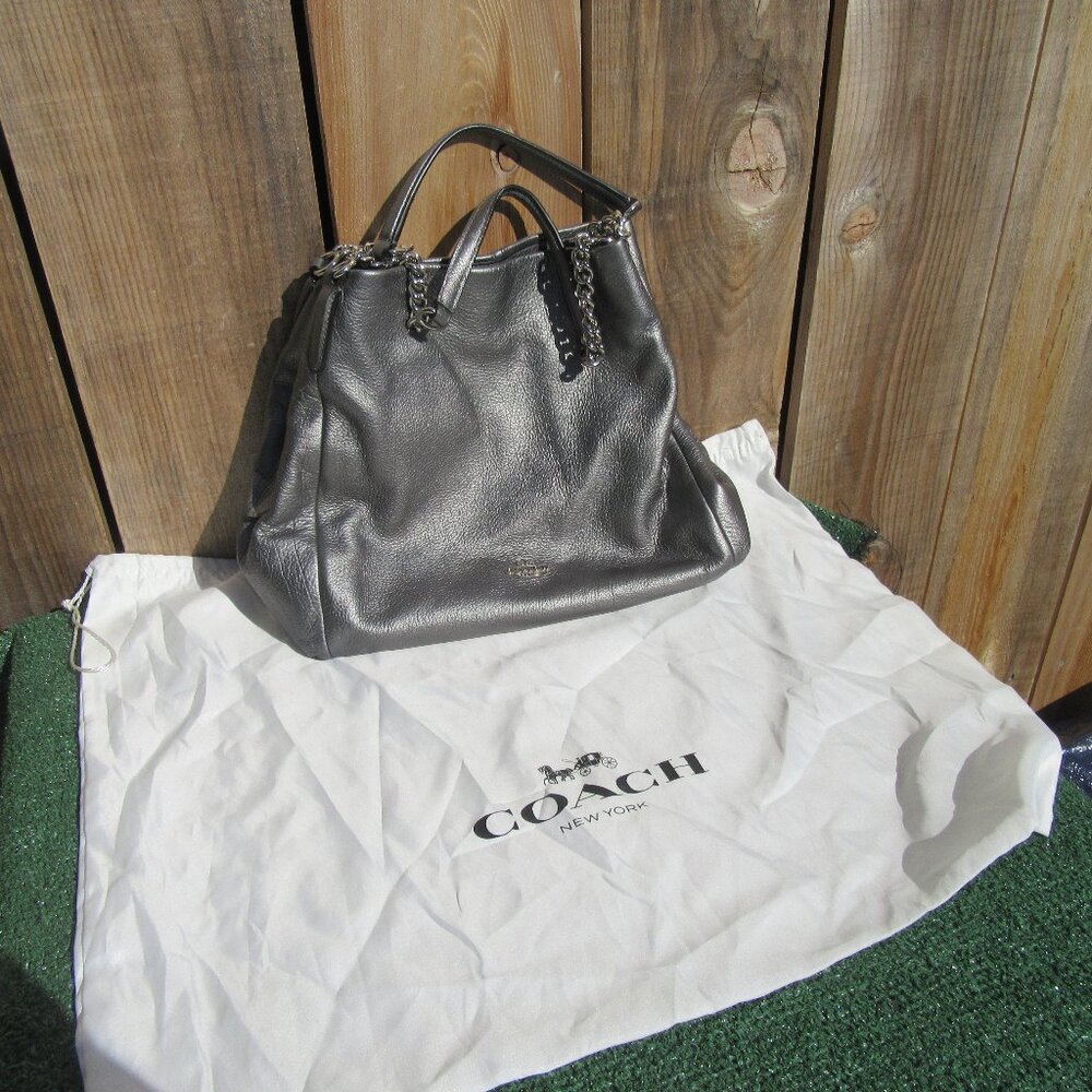COACH Silver Metallic Leather Hobo Shoulder Bag w/ Dust Bag